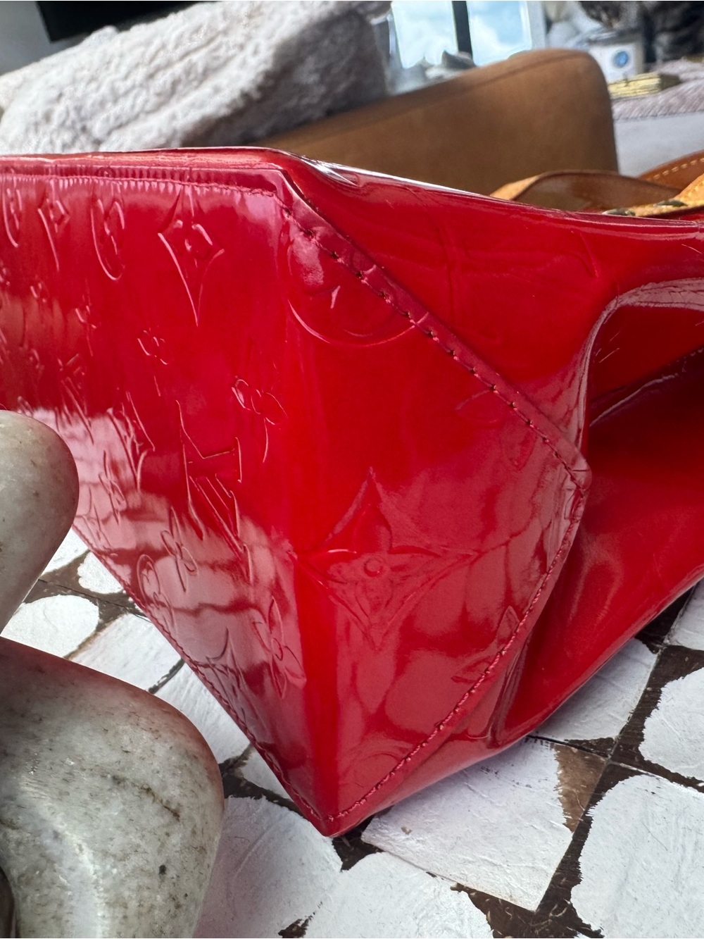 Louis Vuitton Shoulder Bag Monogram Vernis Reade PM, Red, Vintage, Limited - Picture 12 of 14